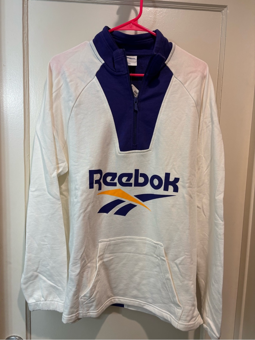 Reebok White, Purple, and Gold Vintage Quarter-Zip Pullover